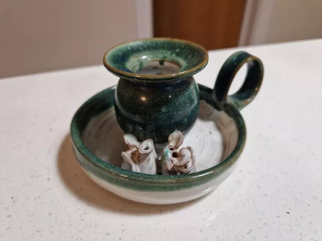 Ark Pottery candle holder with two lovely sculpted mice. Traditional chamber...