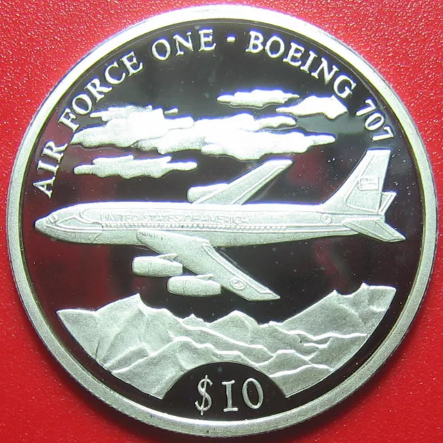 2000 Liberia $10 Silver Proof Boeing 707 Plane United States Air Force One Usaf