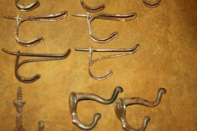Lot Of 22 Vintage Antique School Screw In Wire and Cast Iron Coat - Hat Hooks 7