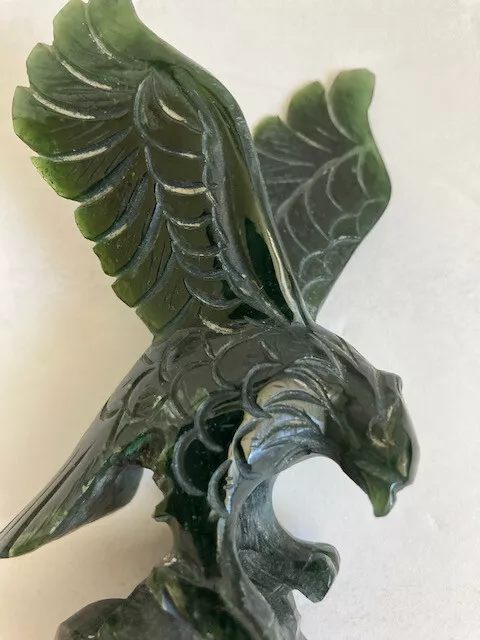 Carved Jade Eagle Statue 6” Tall On Black Onyx Base