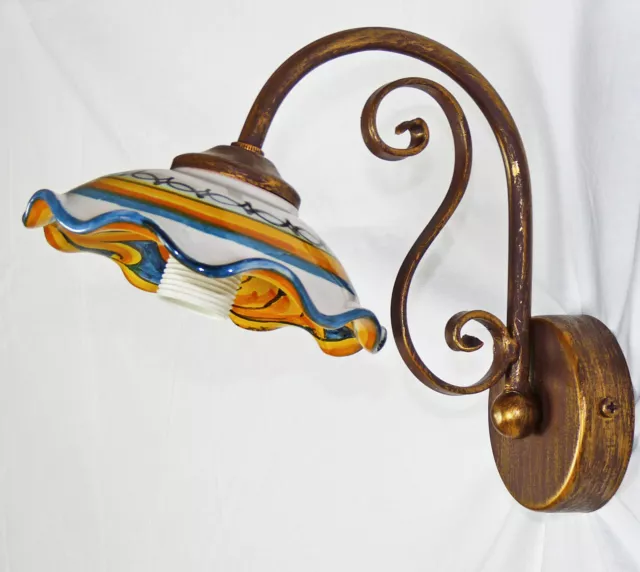 Applique led per cucina ferro battuto ceramica decorata a mano rustico art.642