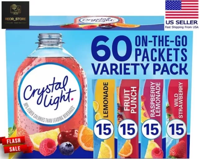 Crystal Light Lemonade Fruit Punch Powdered Drink Mix Variety Pack 60 ct