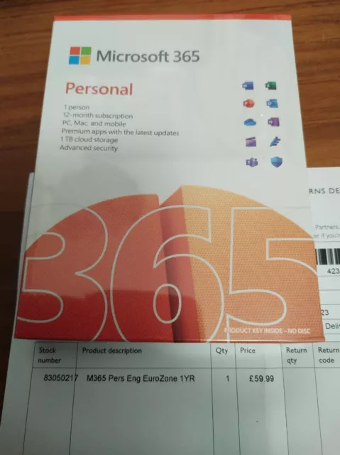 Microsoft 365 Personal 12 month Subscription 1 person - unopened