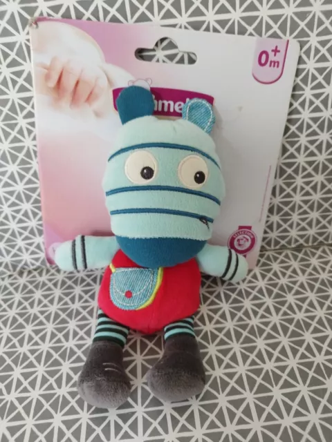 Doudou zèbre bleu rouge 20 cm Pommette neuf