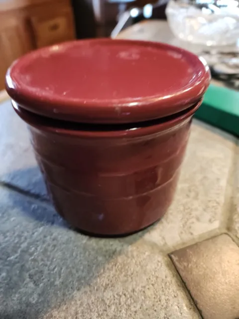 Longaberger Pottery USA 1 Pint Paprika Salt Crock Jar w/Lid Coaster