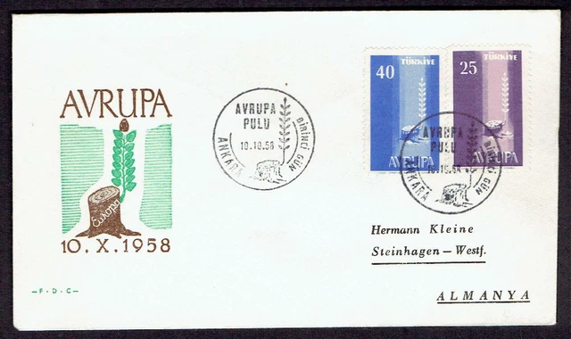 TÜRKEI:  FDC  Minr. 1610-1611,  1958  CEPT-Europa