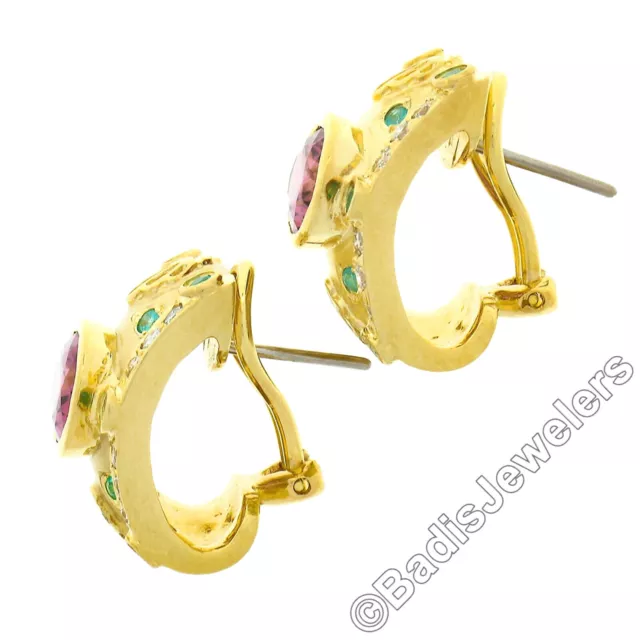 18K Oro 5.83ctw Lunetta Rosa & Paraiba Tormalina W/Diamante Wide Cuff Orecchini 3