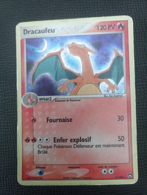 Carte Pokémon Dracaufeu 6/108 Reverse Holo - Gardiens Du Pouvoir, Français, état Très Abîmé (Heavily Played)