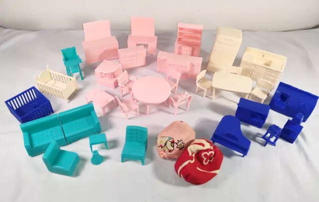Lot 34 Vtg Superior Dollhouse Furniture Living Dining Kitchen Nursery Laundry