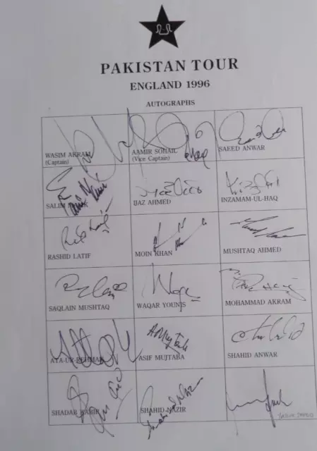 Pakistan Cricket Autographed Team Sheet 1996.  By 18 Inc Latif, Ahmed Anwar.