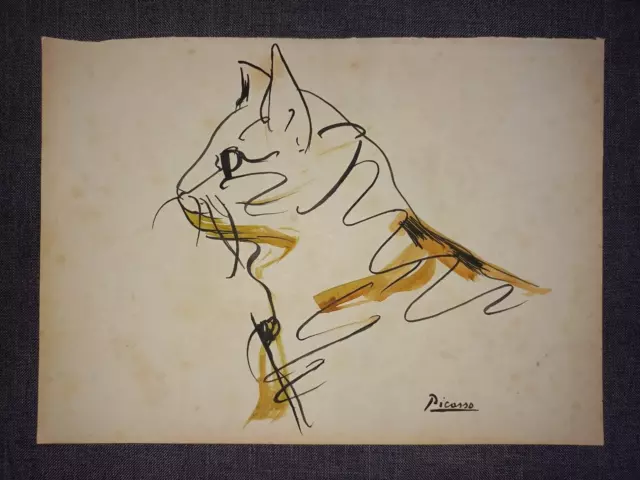 Pablo Picasso Ink on antique "handmade" paper Sealed and signed