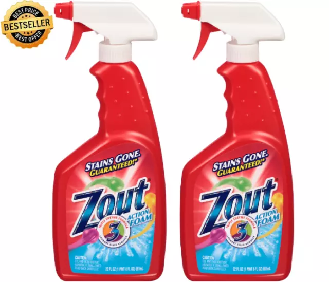 Zout Stain Remover Spray For Laundry Triple Enzyme Formula, 22 Ounce Pack of 2