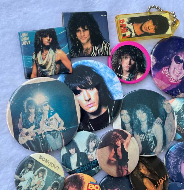 Bon Jovi, Richie Sambora Button Pin Collection Pinbacks Lot Keychain 1980s Vtg 2