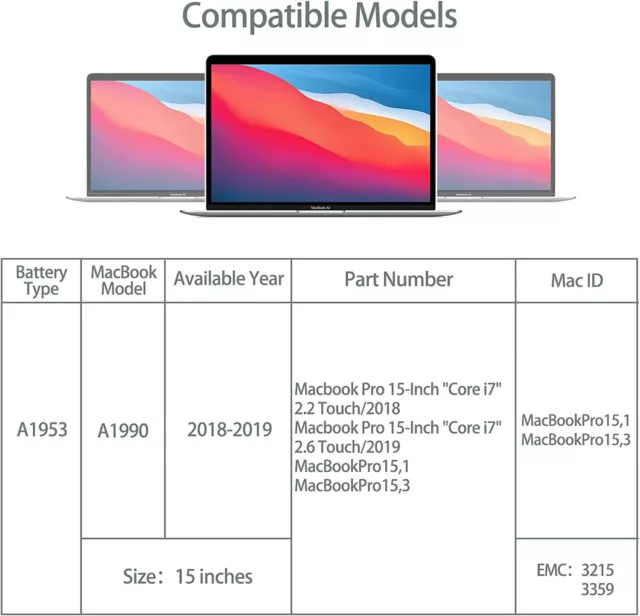 A1953 A1990 Battery for Apple MacBook Pro 15" A1990 Year 2017 2018 2019 2
