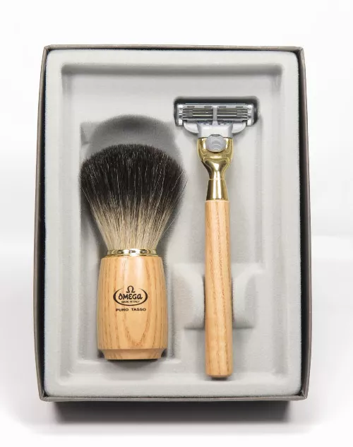 Omega Pure Badger Shaving Brush and Razor Set (In Gift box) M6150.2