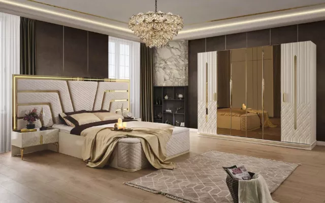 Chambre à Coucher Lit Design Lits Luxe Lits Nachttische Penderie 4tlg Set