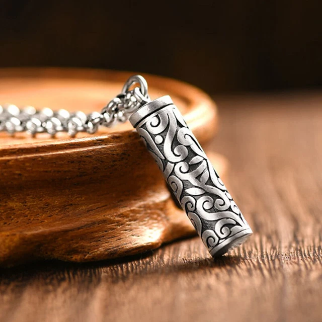 1PC Stainless Steel Open Retro Pendant Necklace Pill Case Holder Jewelry BII