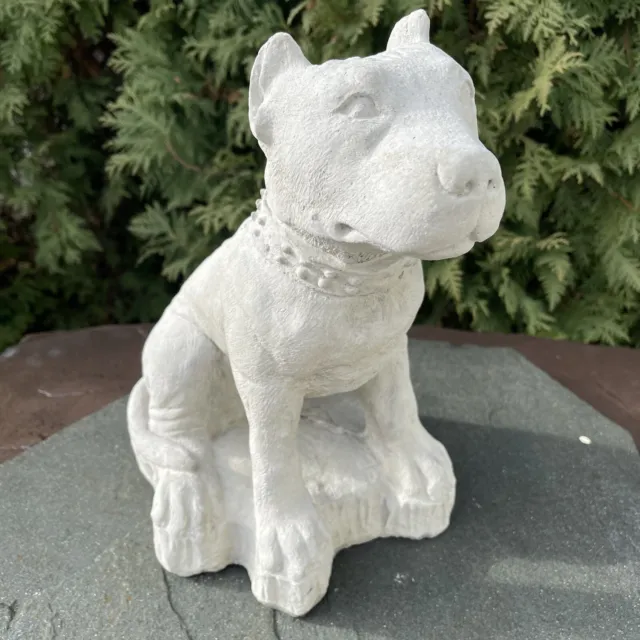 Concrete Pitbull Garden Statue Outdoor Pit Bull Sculpture Dog Ornament Figurine