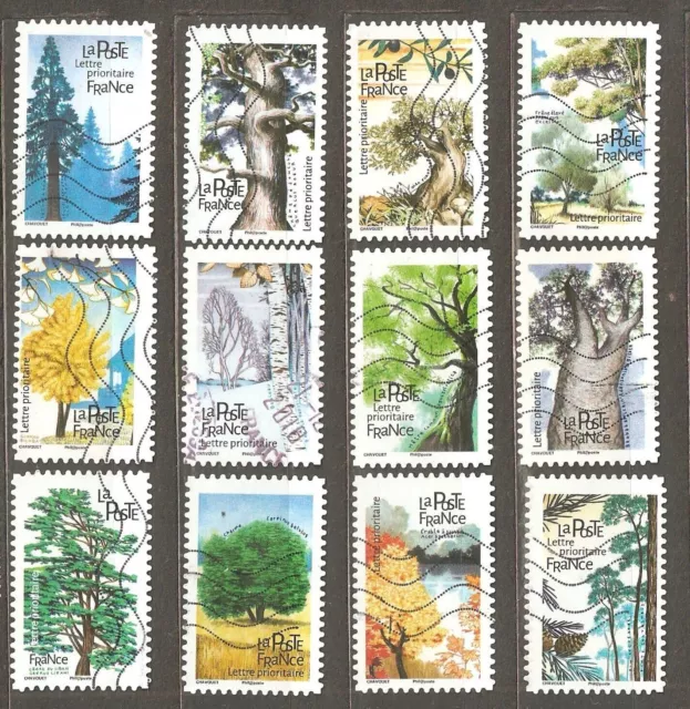 Francia: juego completo de 12 sellos usados, Flora - Trees, 2018, Mi#7088-99