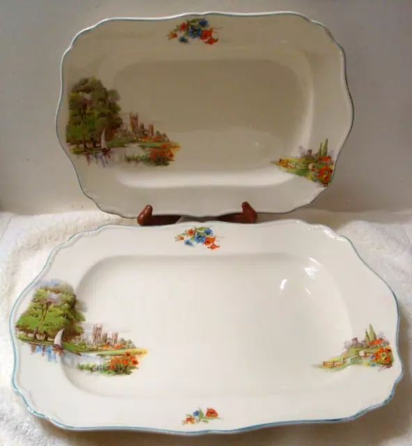 2-pc J&G Meakin England SOL 391413 Platter 14" & 12" Canterbury Cathedral Scene