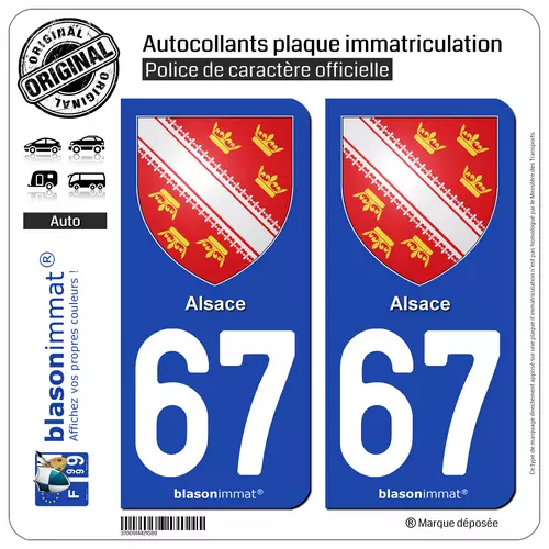 2 Autocollant plaque d'immatriculation auto | 67 Alsace - Armoiries