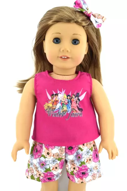 Dolls clothes for 18"American Girl/Our Generation HOT PINK TOP~FLORAL SHORTS~BOW