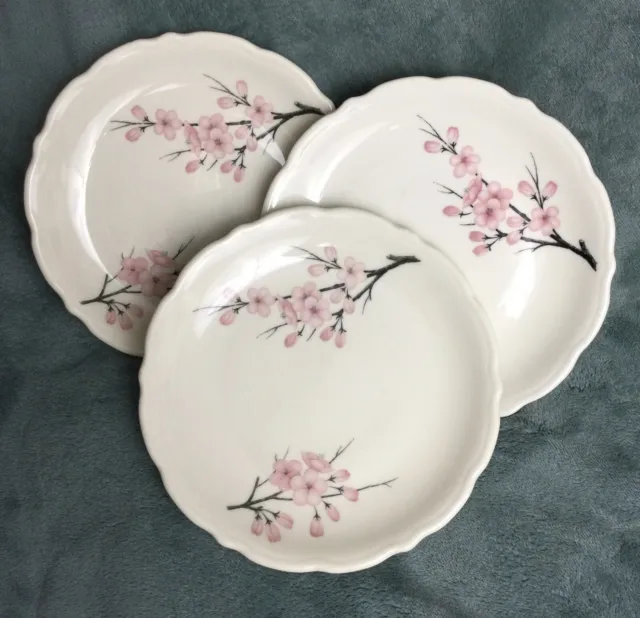 3 Syracuse China Restaurant Ware Pink Flowers on Branches Medium Plates 7" SY178