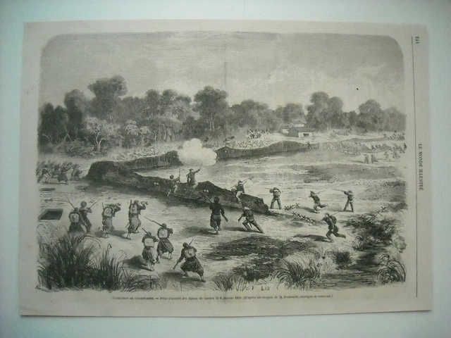 Gravure 1863. Expedition De Cochinchine. Prise D’assaut Des Lignes De Go-Den....
