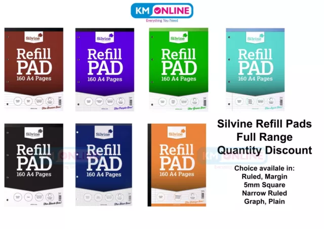 Silvine Refill Pad A4 160 Pages Ruled/5mm Square/Graph perforated punched 4 hole