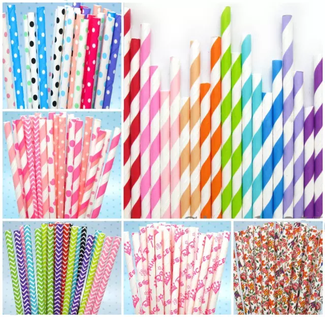 25 Retro Stripe Paper Drinking Straws Vintage Polka Party Wedding Birthday *Uk