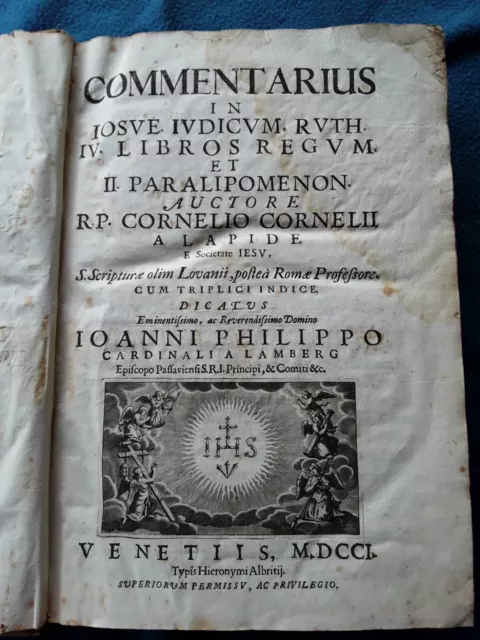 Commentarius In Josue Ivdicvm Et Il Paralipomenon, C. A Lapide 1701 Venezia