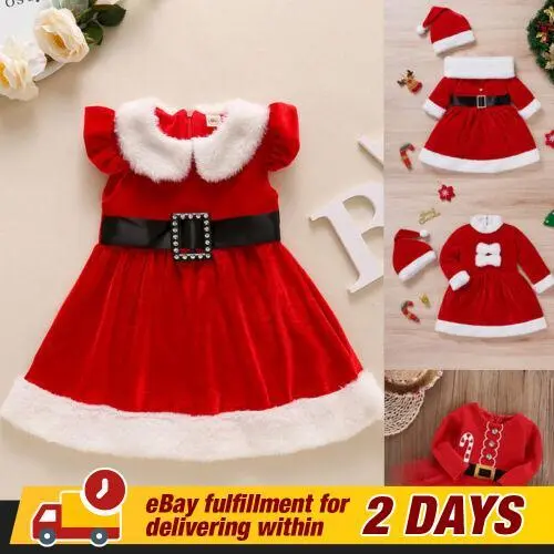 Baby Girls Christmas Santa Claus Fancy Dress Cosplay Costume Xmas Outfit Set