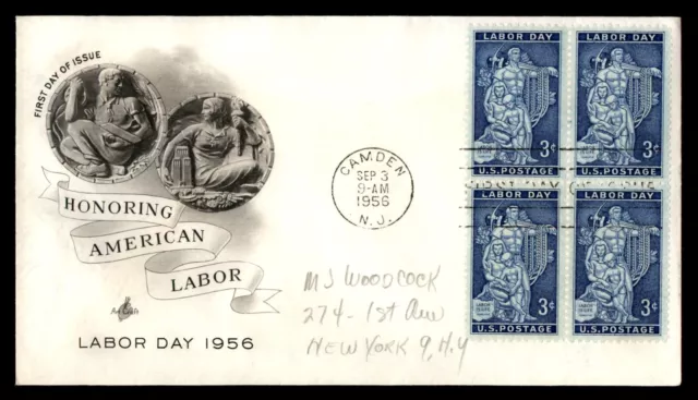 Mayfairstamps US FDC 1956 Labor Day Statue Block First Day Cover aaj_54159