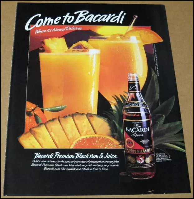 1988 Bacardi Premium Black Rum Print Ad Advertisement Vintage 8"x10.75" Come To