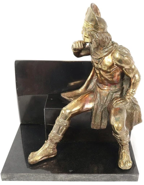 Antique Ancient 'Fox' Warrior 14" Tall Bronze Statue On Marble Base