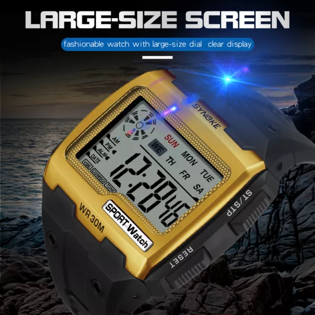 Mens Digital Sports Watch Large Face Waterproof Stopwatch Alarm Simple Watch US 3