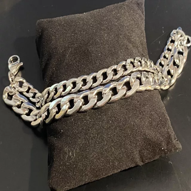 Bracciale catena doppia in acciaio inox da uomo braccialetto cubana moto punk