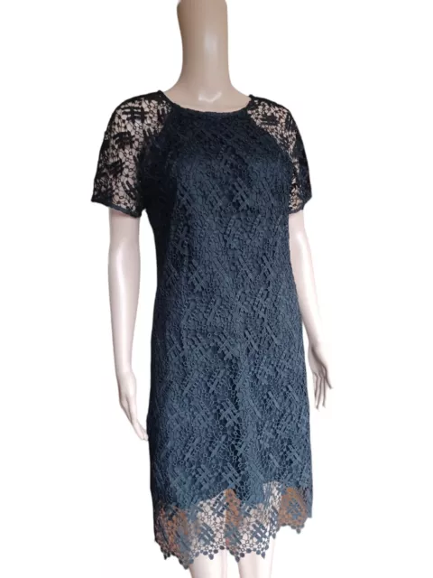 Anne Fontaine Womens Short Sleeved Black Crochet Aline Dress Knee Length Size 40