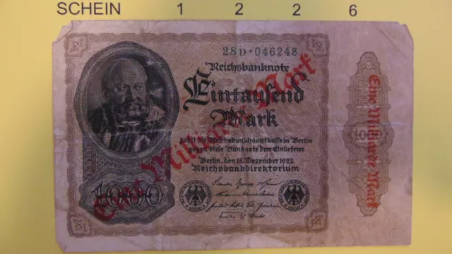 23/1226) Eintausend Mark Banknote vom 15.Dezember 1922 eine Millarde Mark