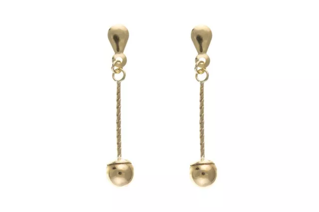 Ball & Twist Stick Drop Earrings Solid 9ct Gold