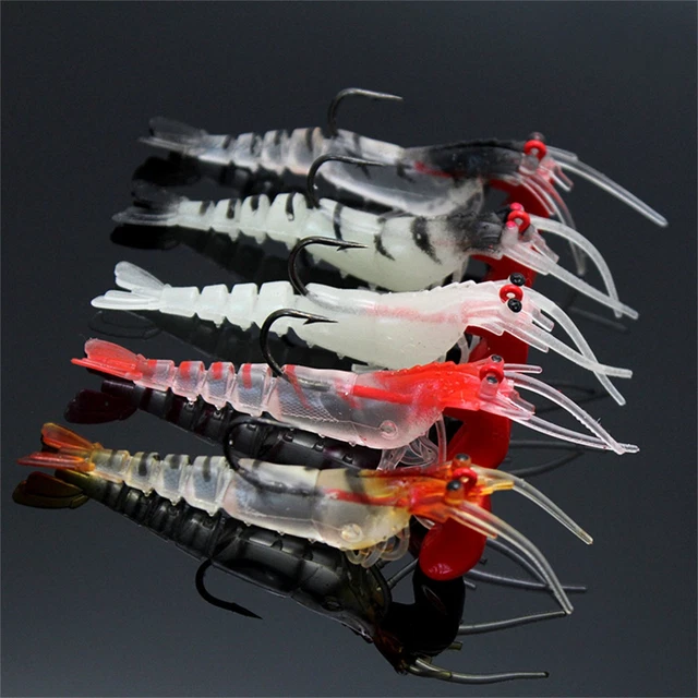 Lot De 20 Leurres Souples Crevettes - Appâts De Pêche Avec Hameçon, Pour Poissons D'Eau Salée Et Douce