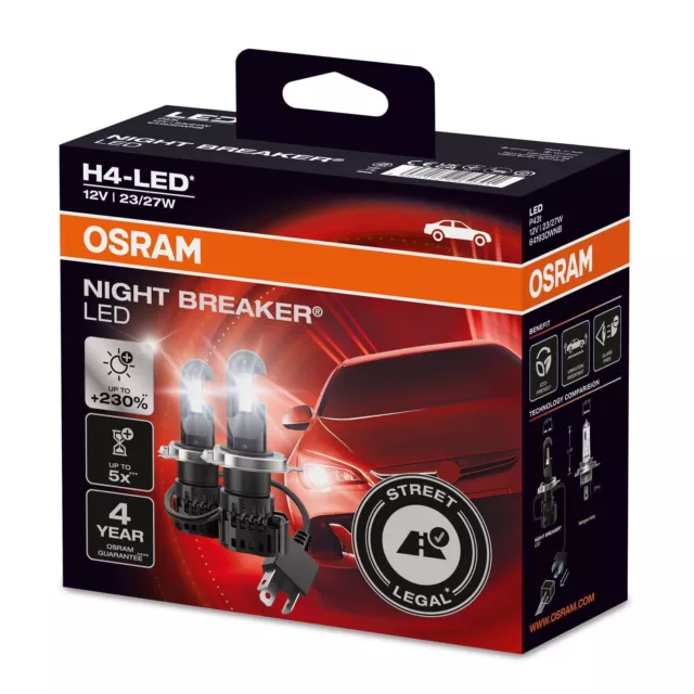 2x OSRAM NIGHT BREAKER H4 LED Lampe Zulassung Nachrüstlampe Scheinwerfer StVZO