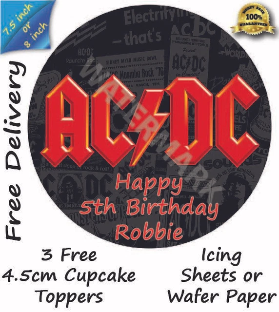 ACDC ROUND PERSONALISED wafer icing Cake Topper Cupcakes £5.99 ...