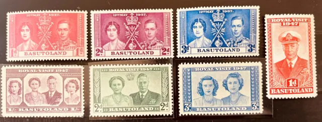 Basutoland Mint NH Stamps 3 1937 Coronation & 4 1947 Mounted Royalty Stamps