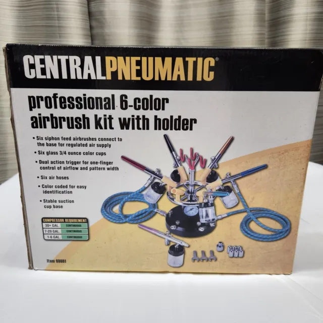 Central Pneumatic 68861 Professional 6-Color Airbrush Kit w/ Holder - NEW