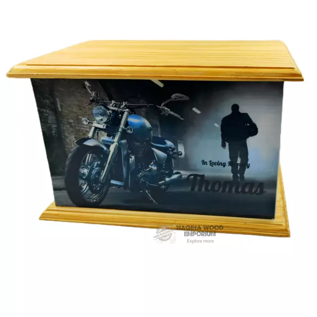 PINEWOOD Urn for human ashes Cremation Urn, Wood Funeral Urn, Motorcycle Funeral
