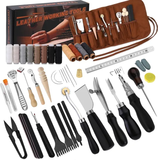 1set Leather Craft Tools Leather Working Tools Kit With Storage Bag Le