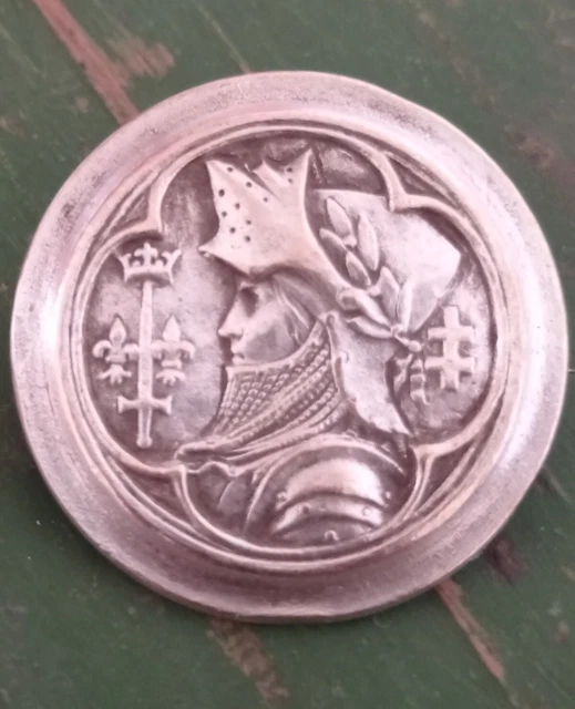 ANCIENNE BROCHE MÉDAILLE Jeanne d'Arc Royauté Argent Massif 11,3 g - 31