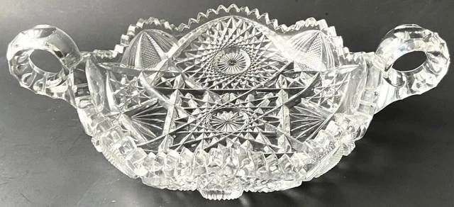 Imperial Brilliant Cut Glass NUCUT Crystal Two-Handled Round Nappy Dish