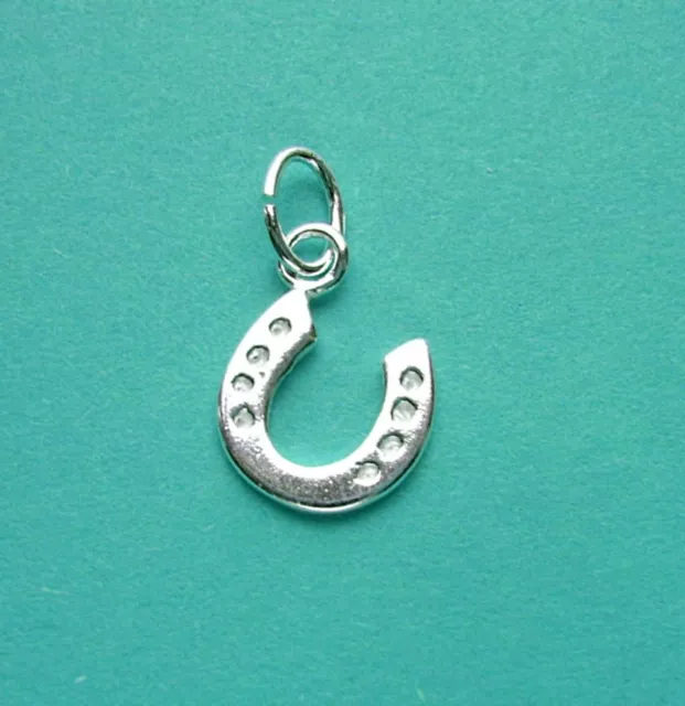 925 Solid Sterling Silver LUCKY HORSESHOE CHARM on oval jump ring 12mm x 10mm